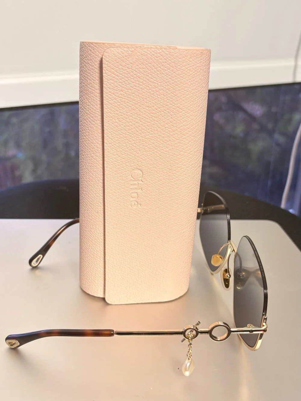 Chloe Gold Frame Sunglasses with Dark Gray Gradient Lenses